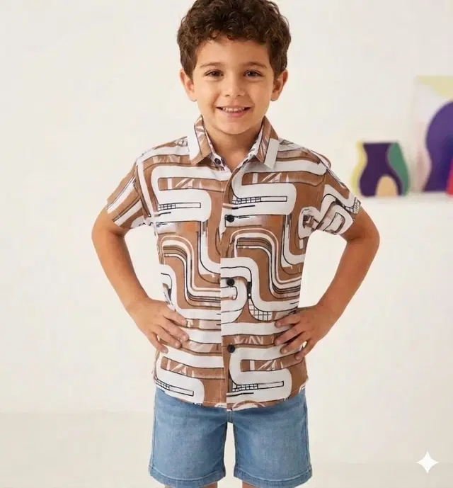 Cotton Blend Shirt for Kids (Brown, 22)
