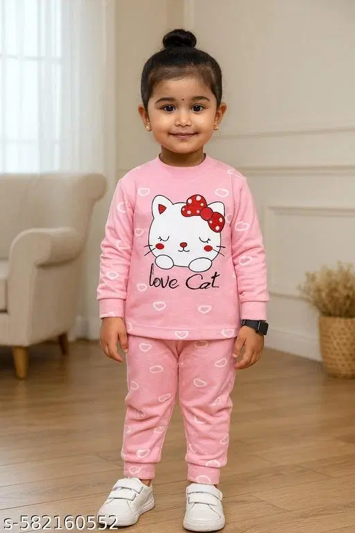 Hosiery Cotton Printed Clothing Set for Kids, Pink (0-3 Months)