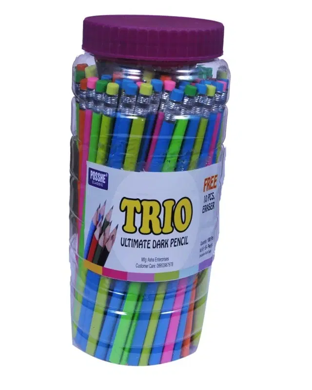 Posshe Super Dark Rubber Tip Pencils with Container, Multicolor, Pack of 100
