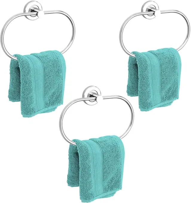 Stainless Steel Multipurpose Towel Ring with Wall Flange, Silver, Set of 3