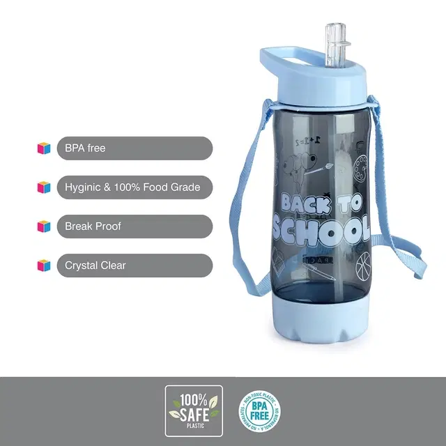 Plastic Water Bottle For Kids ,Multicolour ,(600ML) , Pack Of 2