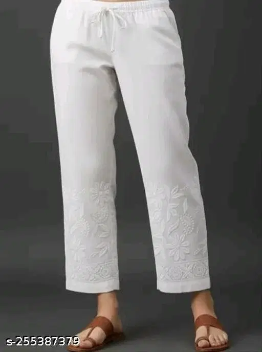 Cotton Solid Pant for Women, White (XL)
