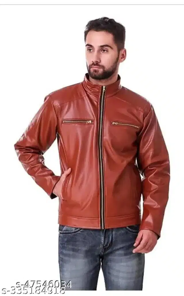 Leather Jacket for Men (Brown, M)