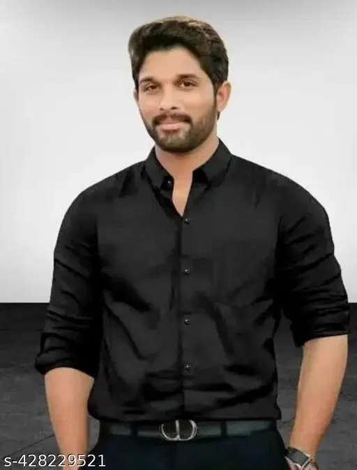 Cotton Blend Solid Shirt for Men, Black (M)