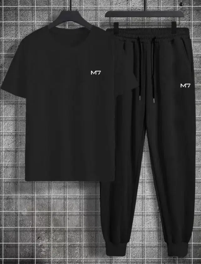 Polyester Solid Tracksuit for Men (Black, L)