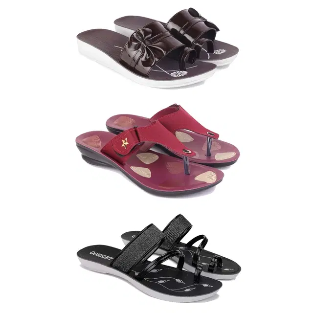 Flats for Women, Set of 3 (Multicolor, 6)