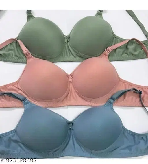 Soft Padded Bra for Women, Pack of 3 (Green, 34B)