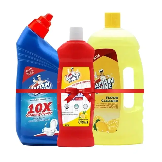 Captain Shine Disinfectant Floor Cleaner 1 L (Citrus) + Captain Shine Disinfectant Toilet Cleaner 1 L + Captain Shine Disinfectant Bathroom Cleaner 500 ml