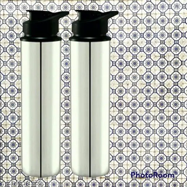 Stainless Steel Sports Water Bottles, Pack of 2, Silver, 1000 ml