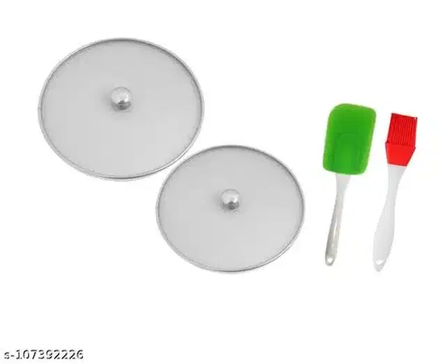 Metal Net Lids, 2 Pcs with Spatula & Oil Brush, Multicolor, Set of 4
