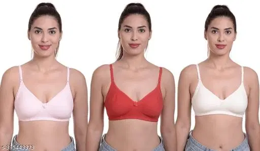 Nylon Bra for Women, Multicolour, Pack of 3 (30B)