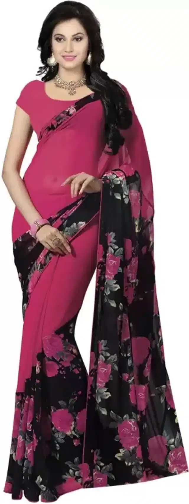 Saree with Unstitched Blouse for Women (Pink)