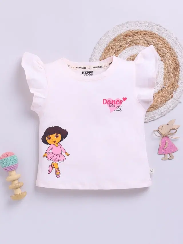 Cotton Dora Printed T-Shirt for Girls, Pink (5-6 Years)