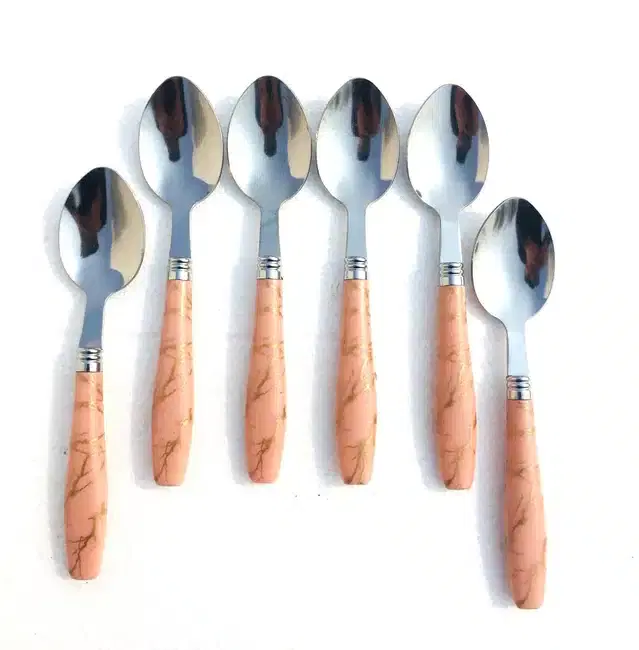 Spoon with Ceramic Handle for Kitchen, Silver, Pack of 6