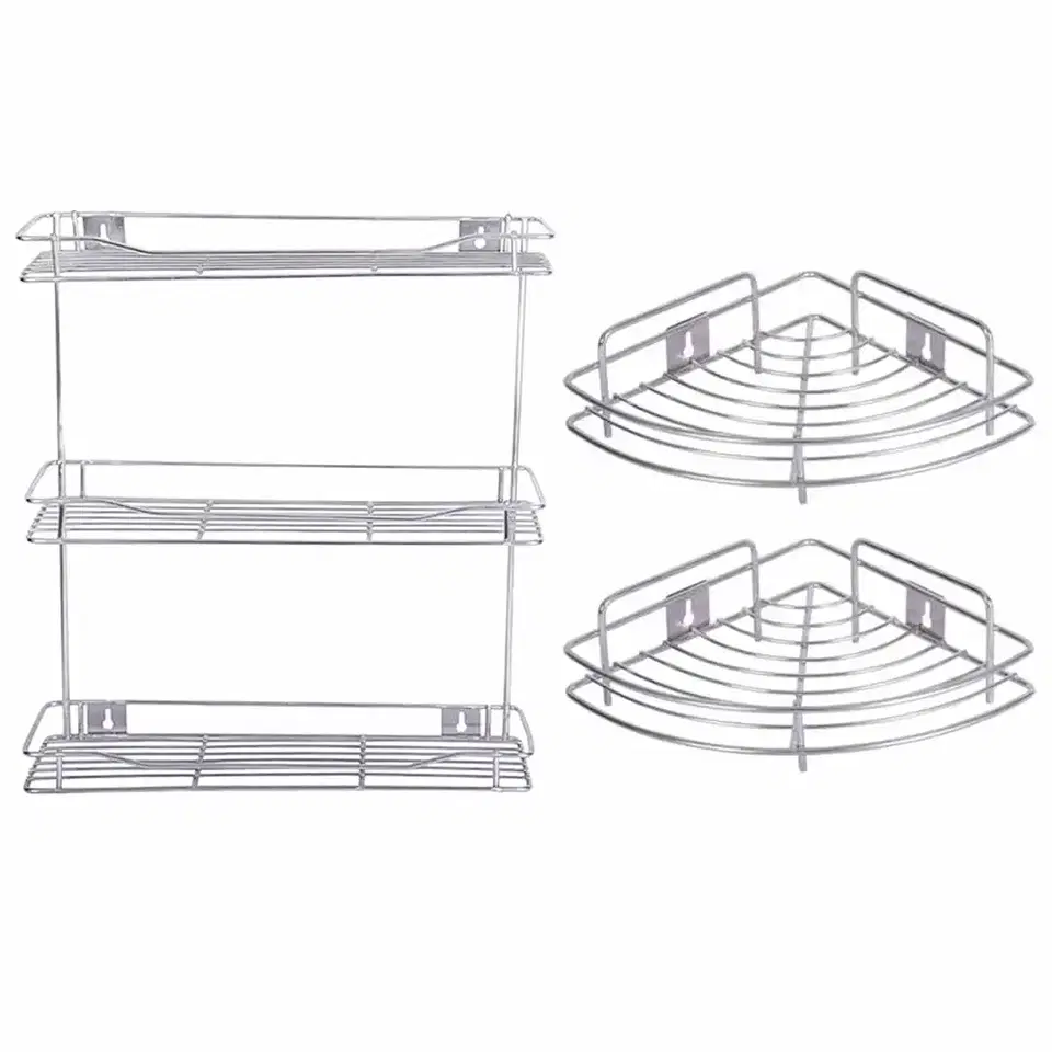 Oc9 Stainless Steel Wall Shelve Rack 12X6X20 Inch &, Pack Of 2 9X9 Inch Corner Shelf