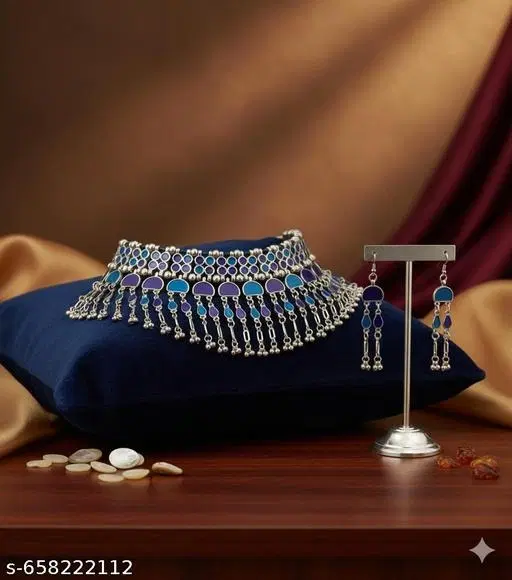 Samridhi Trending Blue Firozi Bridal Oxidised Jewellery Set