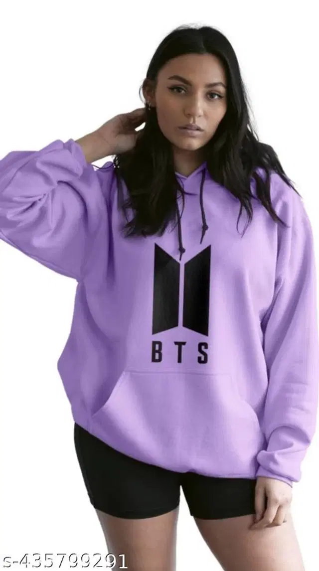 Fleece Printed Hoodie for Women (Lavender, S)