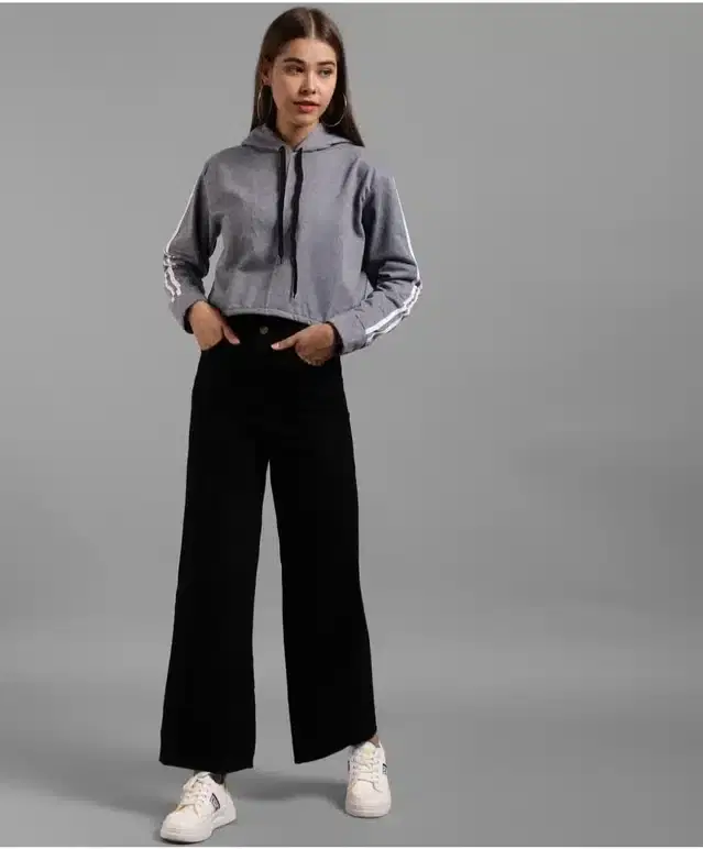 Fleece Solid Hoodie for Women (Grey, M)