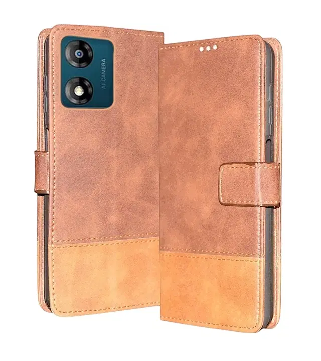 Artificial Leather Flip Cover For Motorola Moto E13, Brown
