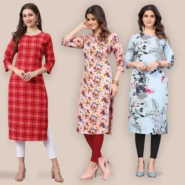 Women Crepe Printed Kurta, Pack Of 3 (Multicolor, M) (SD-238)