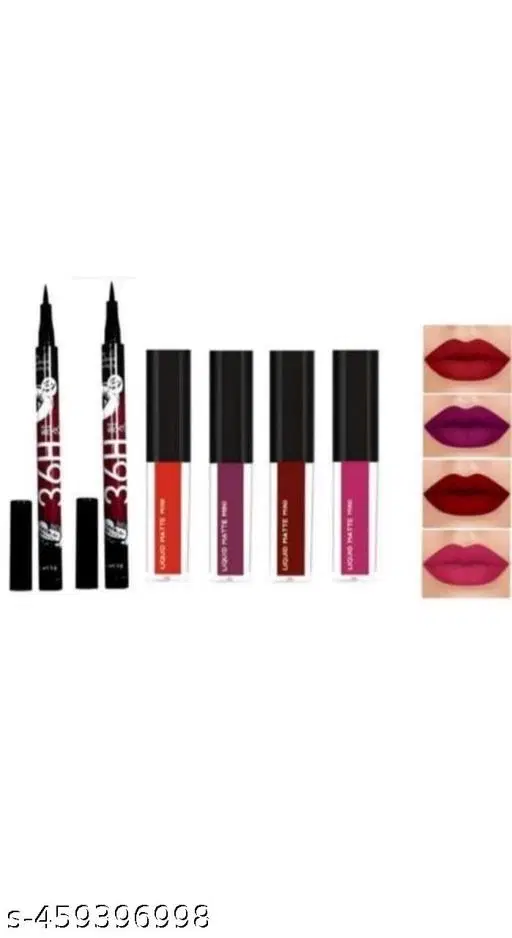 4 Pcs Liquid Lipstick with 2 Pcs Eyeliner, Multicolor, Set of 2