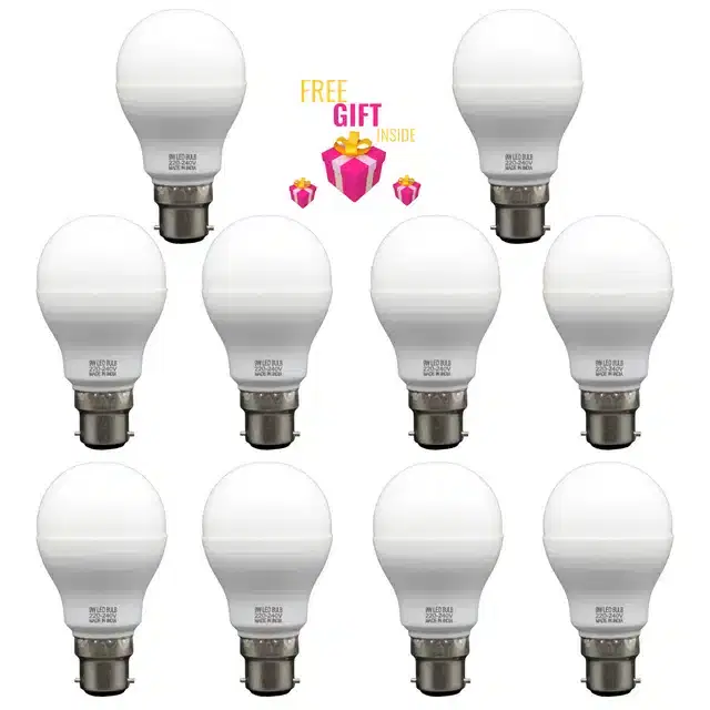 Plastic 9 Watt LED Bulb for Home with Free Gift, White, Pack of 11