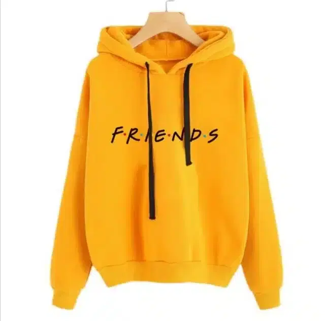 Fleece Printed Hoodie for Women (Mustard, S)