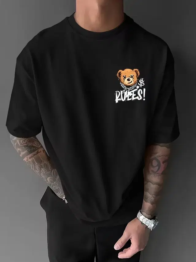 Cotton Blend Printed T-Shirt for Men, Black (S)