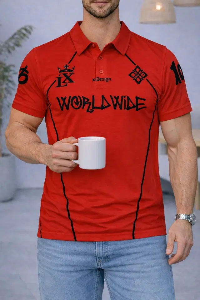 Cotton Blend Printed T-Shirt for Men, Red (L)