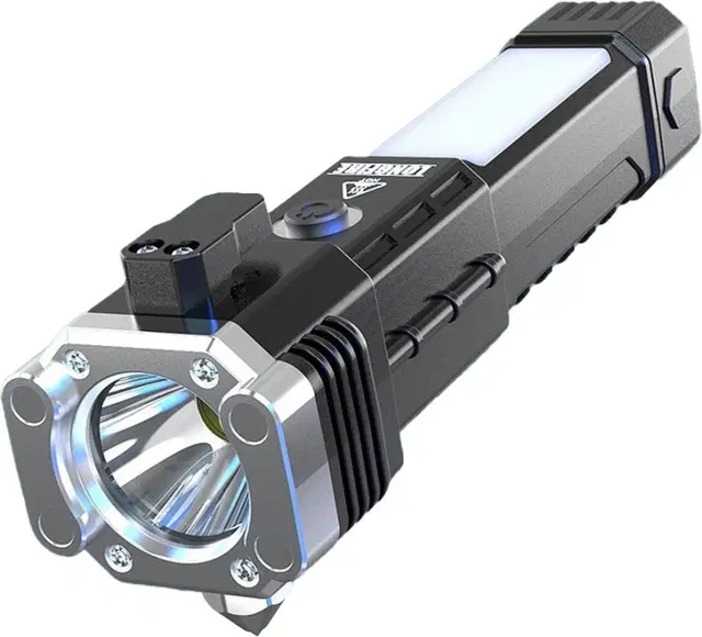 LIFE SAVING LED TORCH, Glass Breaker Seal Belt Cutter 3 modes Torch, Black, 16.5 cm, Rechargeable
