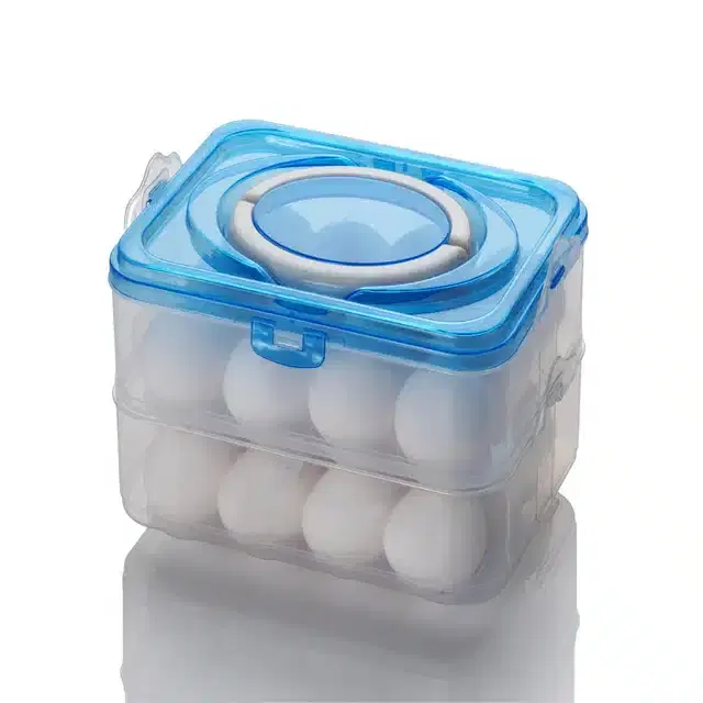 ABS Plastic 2 Layer 24 Pcs Egg Basket, Blue & Transparent