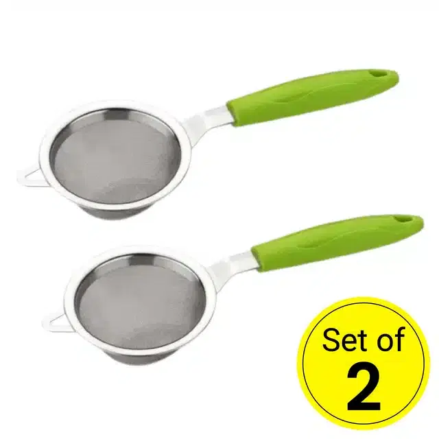 Steel Tea Strainer, Green, Pack of 2