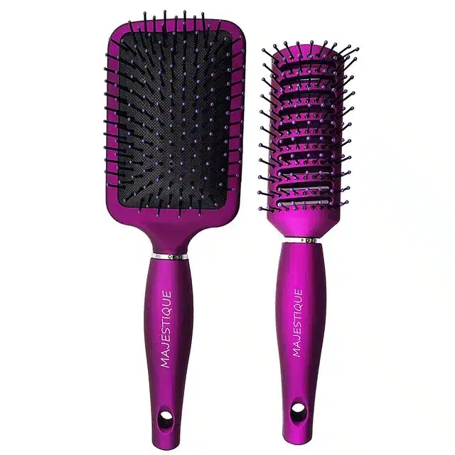 Majestique Premium Purple Series Refresh & Extend Flat Hair Brush Paddle Detangler for All Hair., Combo of 2, B-46