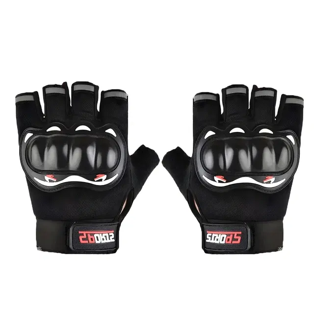 Polyester Half Finger Riding Gloves for Men, Set of 1 (Black)