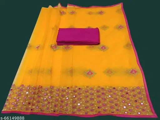 Lace Border Lehenga Saree for Women (Yellow, Free Size)