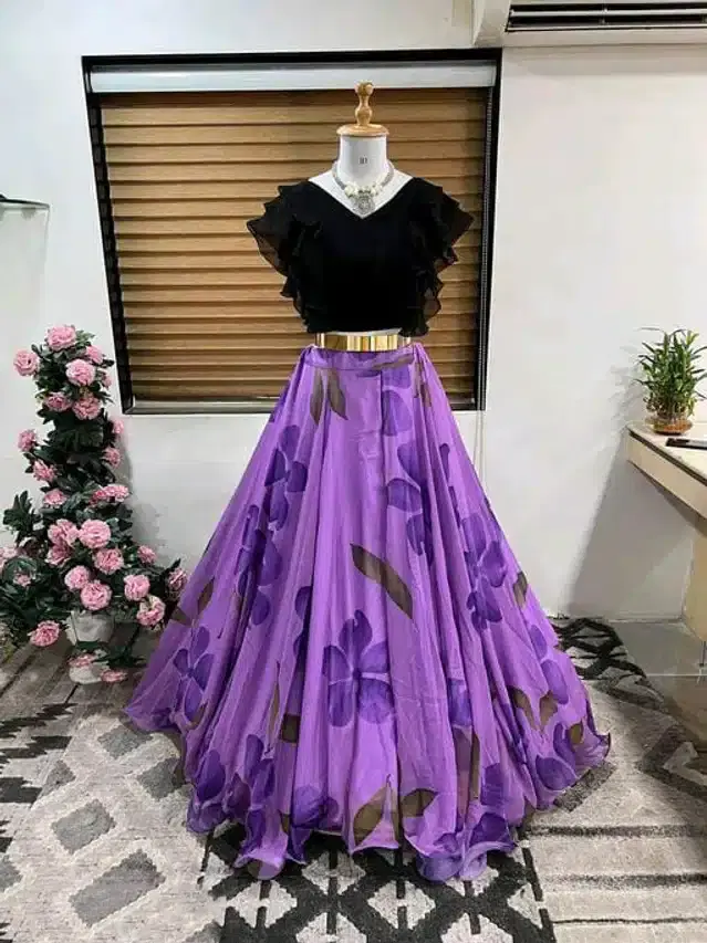 Ready to Wear Lehenga Choli for Women (Purple, XS)