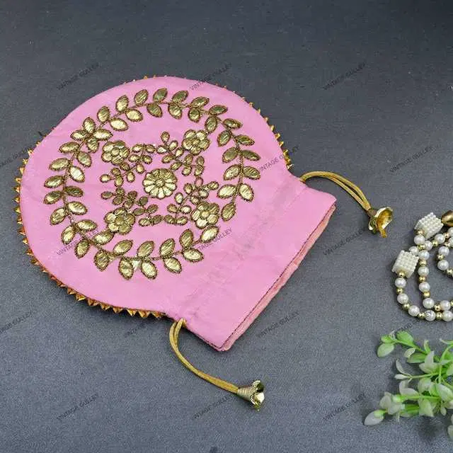 Cotton Silk Ethnic & Traditional Handheld Potli for Women, Pink, A-40