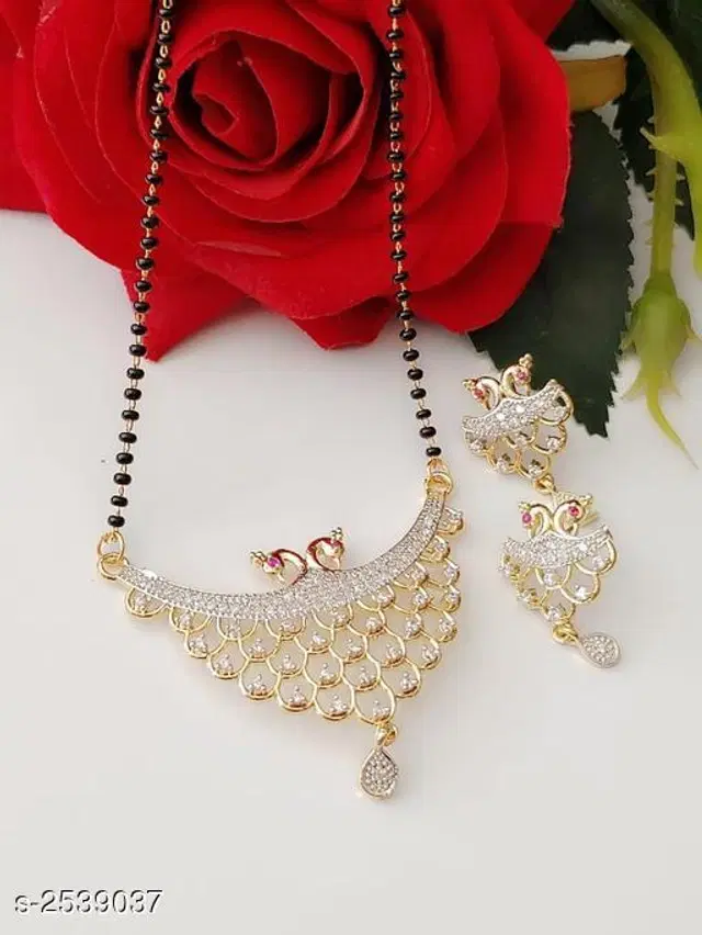 Alloy Mangalsutra with Earrings for Women, Set of 1 (Multicolor)