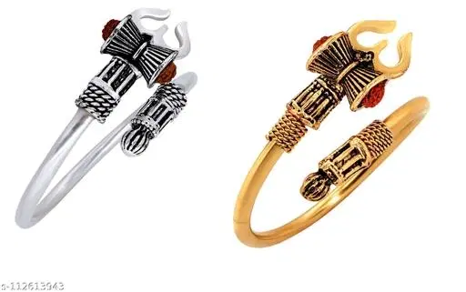 Combo Silver and Gold Mahakal Kada Bracelet for Men