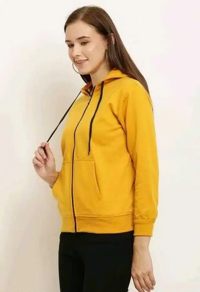 Fleece Hooded Sweatshirt for Women (Mustard, S)