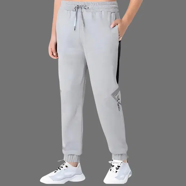 Cotton Blend Trackpants for Boys (Grey, 7-8 Years)