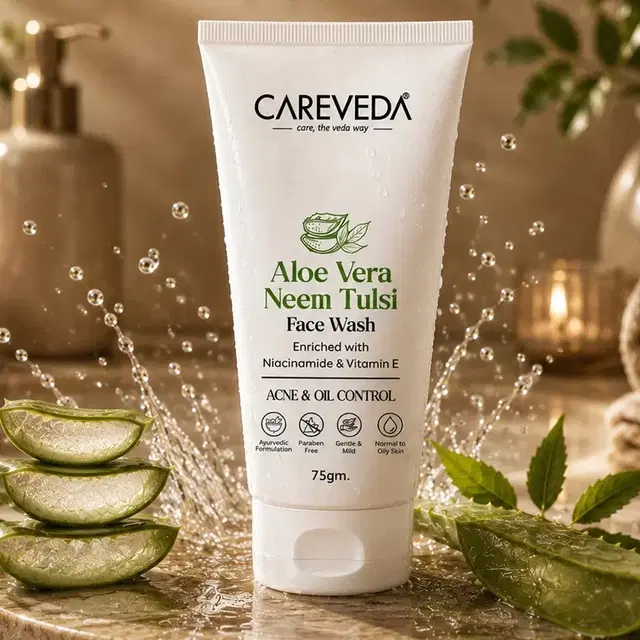 CareVeda Aloe Vera Neem Tulsi Face Wash With Niacinamide & Vitamin E – 75 g