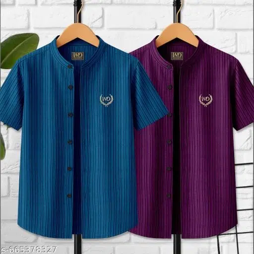 Striped Cotton Blend Mandarin T-Shirt for Boys (Blue, 9-10 Years)