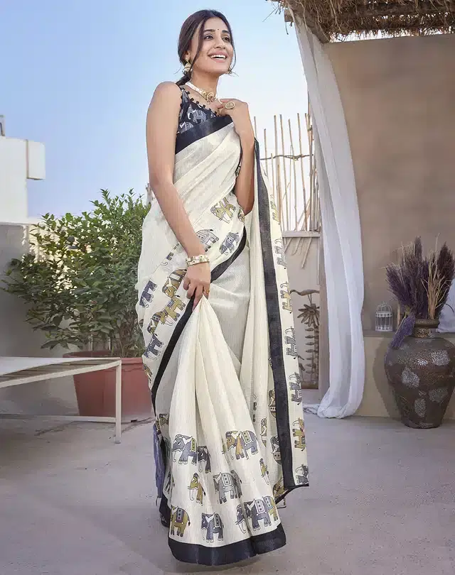 Art Silk Printed Saree for Women (Black, 6 m)