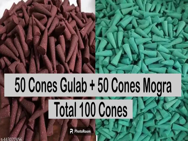 Gulab 50 Pcs & Mogra 50 Pcs Incense Cones, Set of 2
