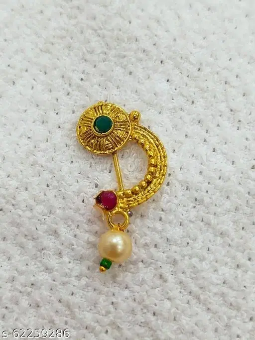 Ethnic Nosepins for Women (Gold, Free Size)