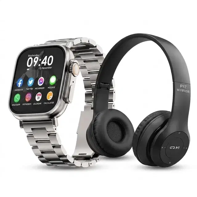 Combo: P47 Headphones & T800 Ultra Smartwatch