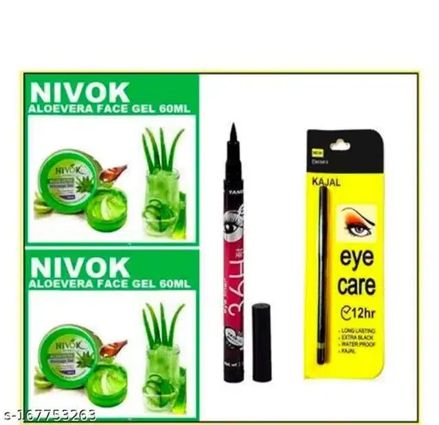 ADS Kajal with 36H Eyeliner & 2 Pcs Aloevera Face Gel, Set of 3