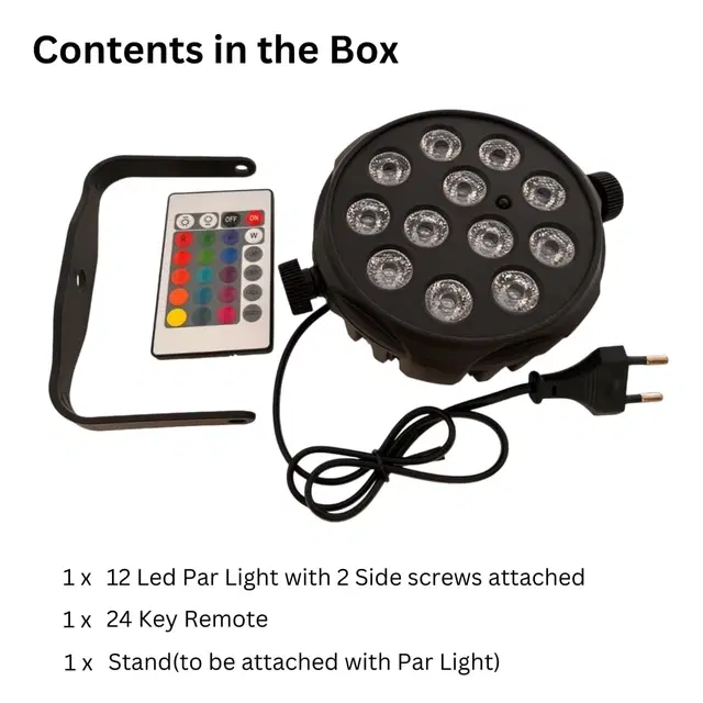 12 Led Multicolor Rgb Par Light With Remote Control For Dj, Party & Events Decoration