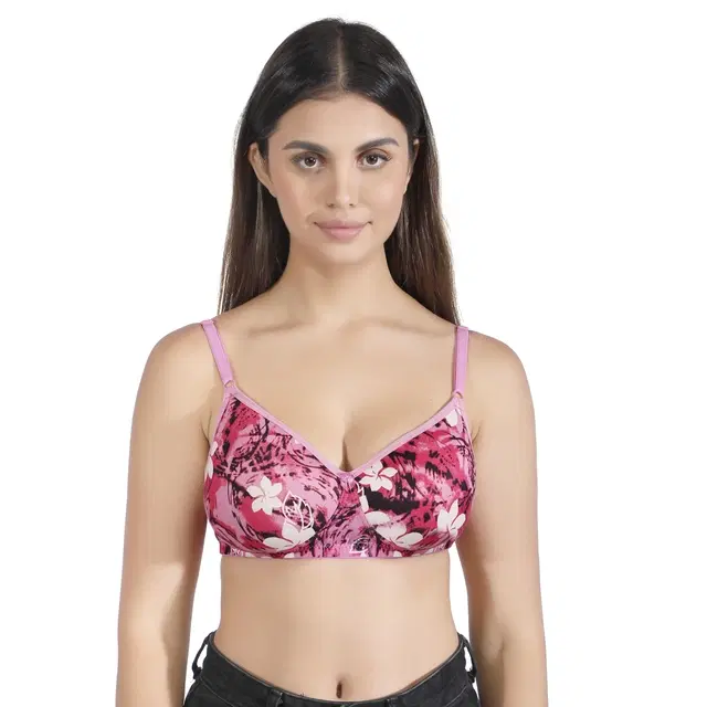 Poly Viscose Lycra Printed Padded Bras for Women, Pack  of 2, Pink (30)